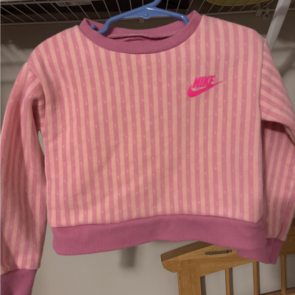 Nike Pink and White Striped Crewneck